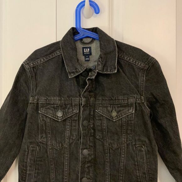 Gap Kids Black Denim Button Front Cotton Jacket XS Youth New - Picture 2 of 9